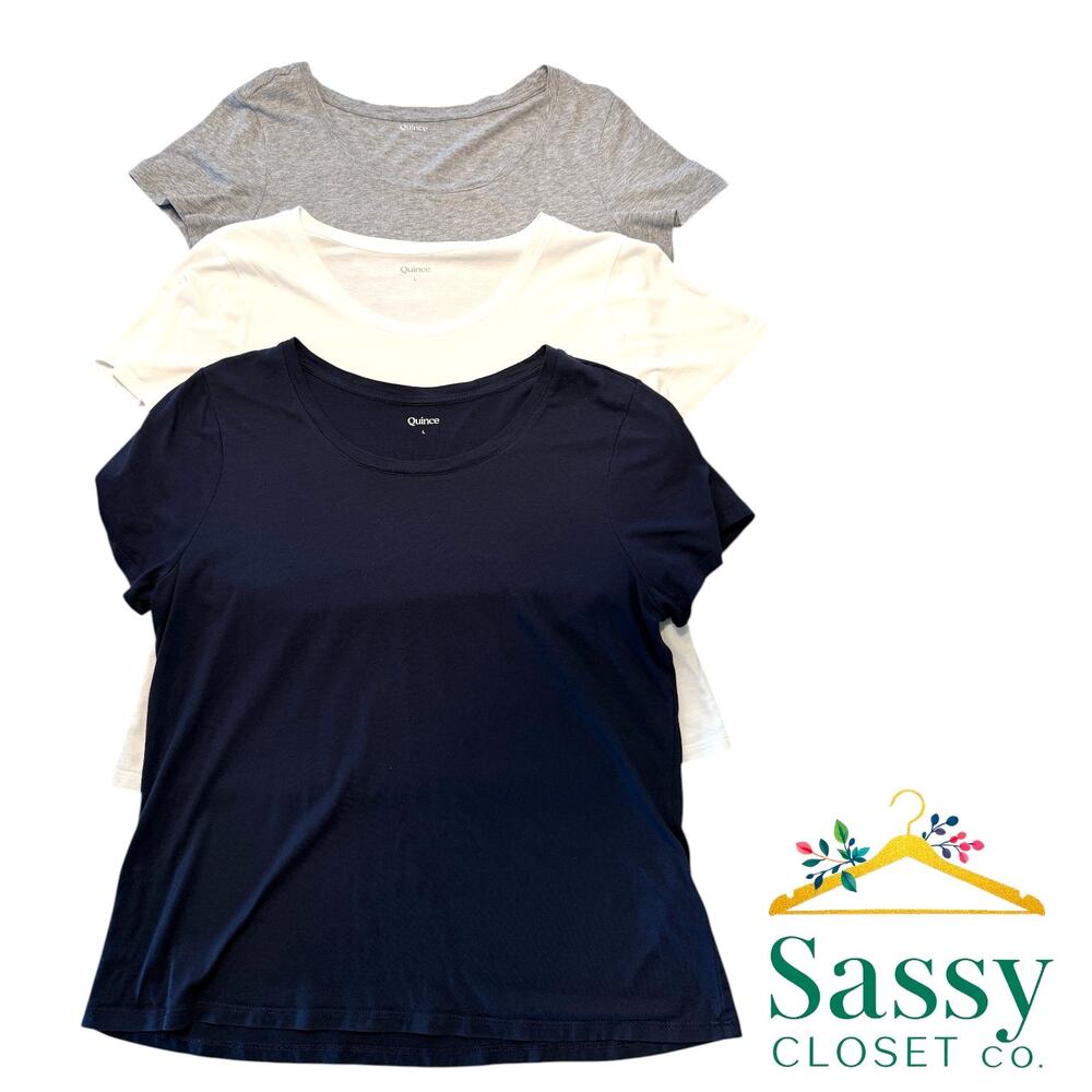 Quince Cotton Modal Scoop Neck Tee Shirt Bundle Set of 3 Navy Gray White L